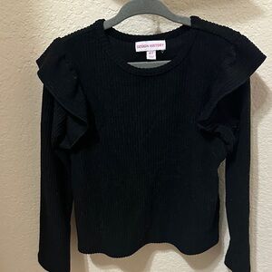 3/15$ Design History Black Ribbed Long-Sleeve Top with Shoulder Ruffles